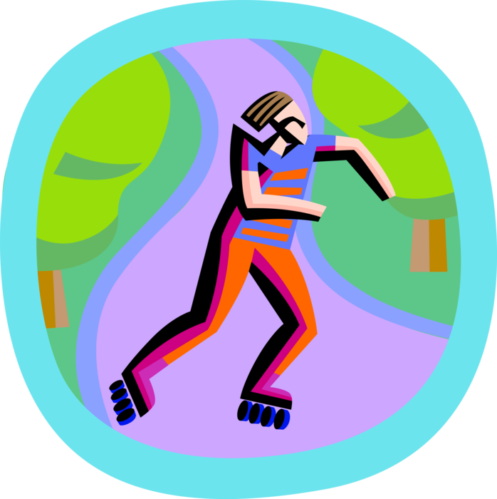Vector Illustration Of Rollerblader Rollerblading On - Vector Illustration Of Rollerblader Rollerblading On (698x700)