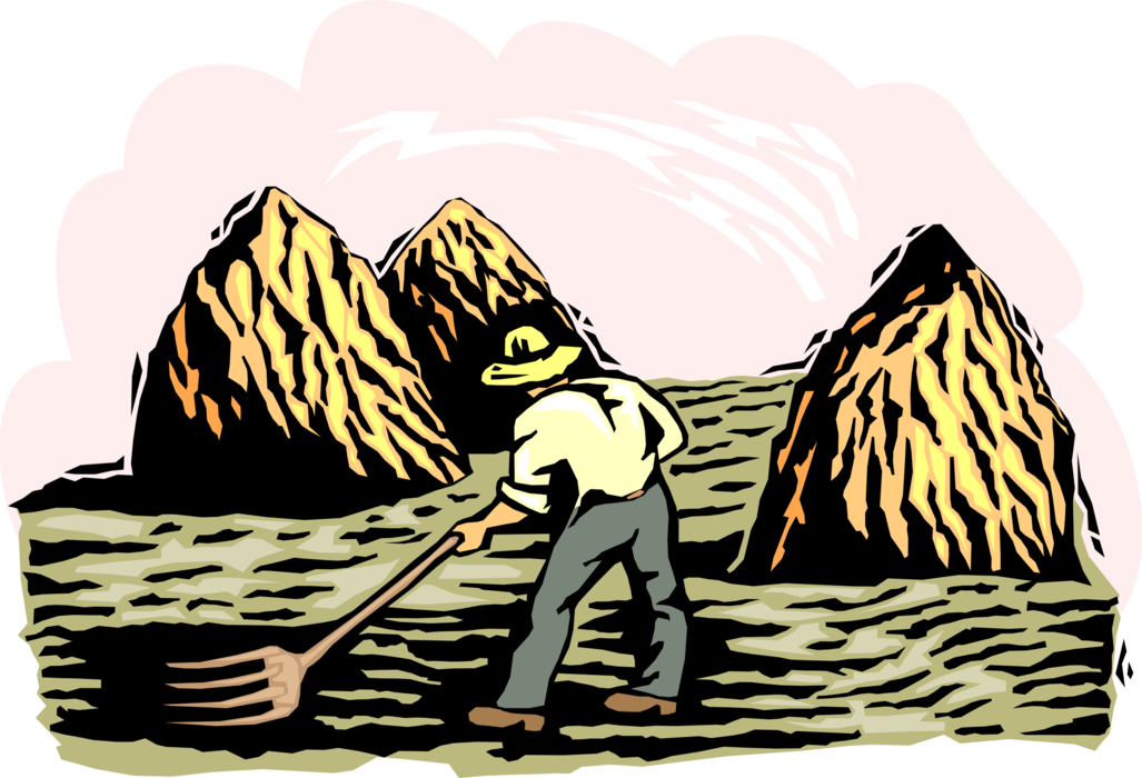 Vector Illustration Of Farmer With Pitchfork In Fields - Vector Illustration Of Farmer With Pitchfork In Fields (1027x700)