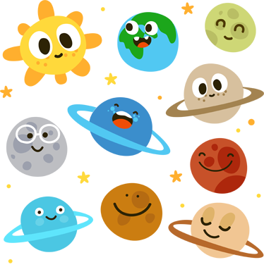 Kids Fun Planets Wall Decals - Kids Fun Planets Wall Decals (374x379)