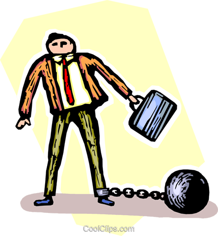Businessman With A Ball And A Chain Royalty Free Vector - Businessman With A Ball And A Chain Royalty Free Vector (444x480)