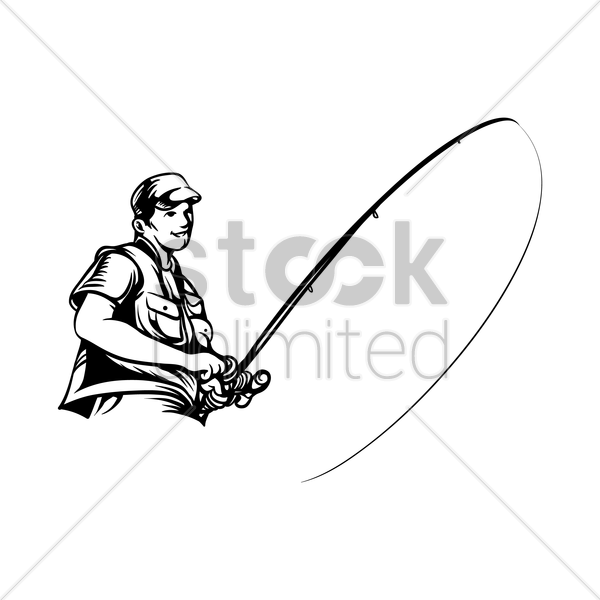 Fisherman With Rod Vector Graphic - Fisherman With Rod Vector Graphic (600x600)