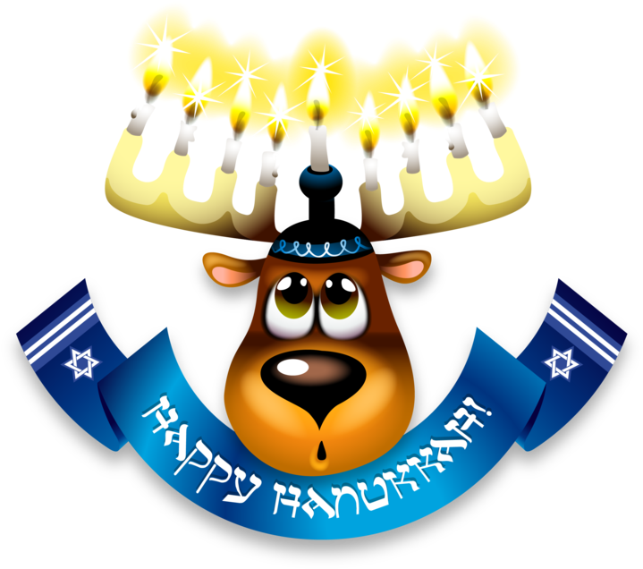 Moose Head With Menorah And Happy Hanukkah Banner - Moose Head With Menorah And Happy Hanukkah Banner (765x700)