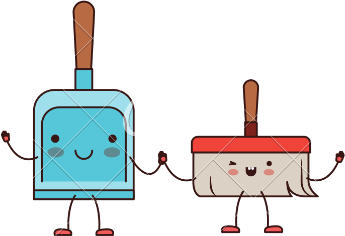 Kawaii Cartoon Hand Dustpan Top View And Hand Broom - Kawaii Cartoon Hand Dustpan Top View And Hand Broom (800x800)