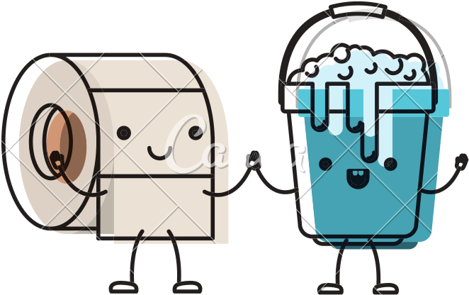 Cartoon Toilet Paper Roll And Bucket Holding Hands - Cartoon Toilet Paper Roll And Bucket Holding Hands (800x800)