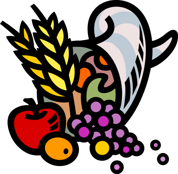 Vector Illustration Of Cornucopia Horn Of Plenty With - Vector Illustration Of Cornucopia Horn Of Plenty With (716x700)