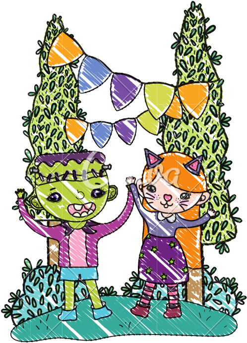 Grated Boy Frankenstein And Girl Kitten To Halloween - Grated Boy Frankenstein And Girl Kitten To Halloween (800x800)
