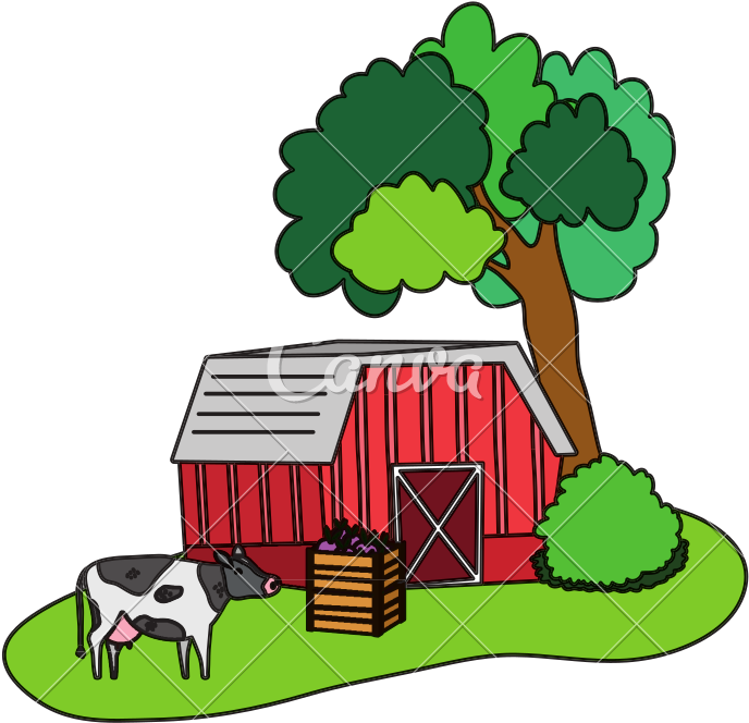 Color House Farm With Cow Animals And Eggplants - Color House Farm With Cow Animals And Eggplants (800x800)