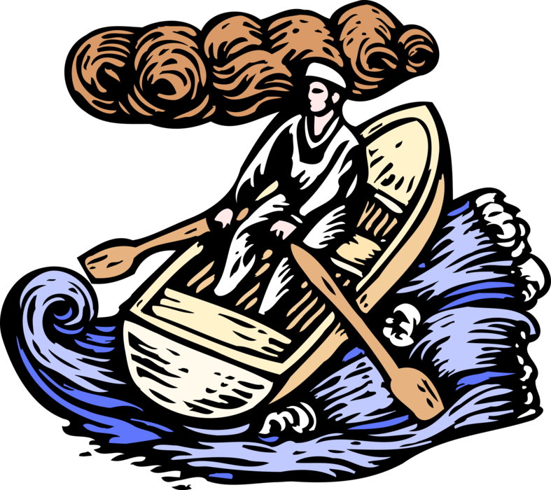 Vector Illustration Of Sailor Rowing With Oars In Rowboat - Vector Illustration Of Sailor Rowing With Oars In Rowboat (787x700)