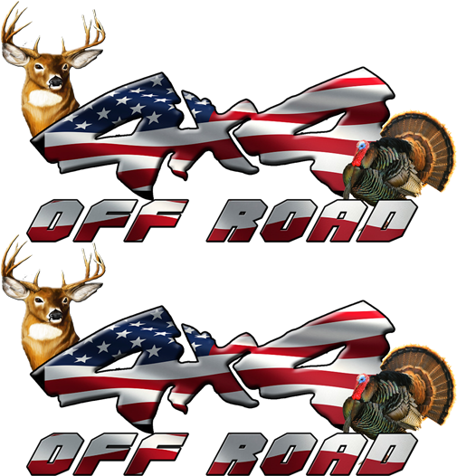 4×4 Turkey/ Deer American Flag - 4×4 Turkey/ Deer American Flag (525x525)