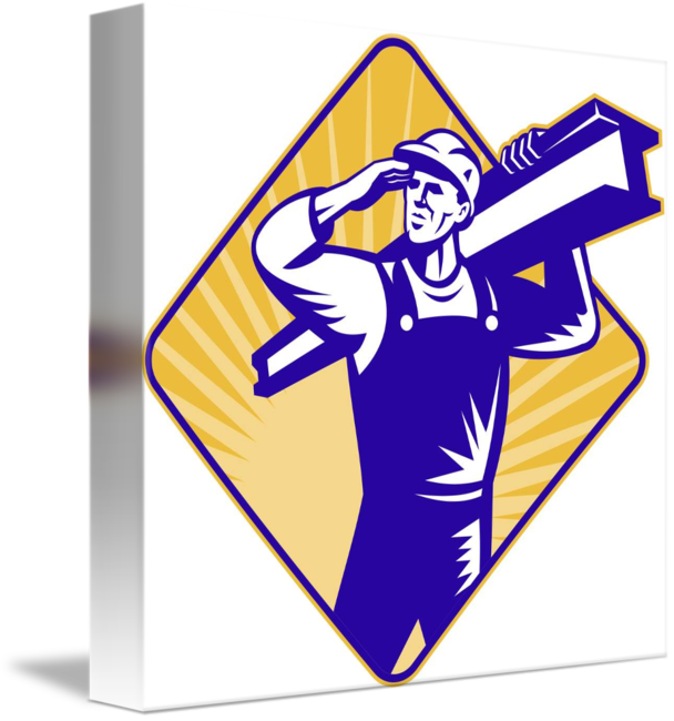 Construction Worker Salute Carry I-beam By Aloysius - Construction Worker Salute Carry I-beam By Aloysius (608x650)