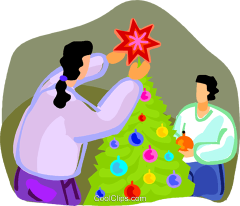Kids Decorating The Christmas Tree Royalty Free Vector - Kids Decorating The Christmas Tree Royalty Free Vector (480x412)