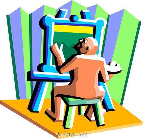 Painter With Easel And Canvass Royalty Free Vector - Painter With Easel And Canvass Royalty Free Vector (480x467)