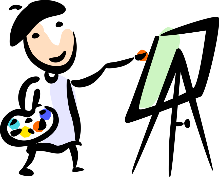 Vector Illustration Of Visual Arts Artist Paints Canvas - Vector Illustration Of Visual Arts Artist Paints Canvas (865x700)