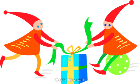 Christmas Elves With Presents Royalty Free Vector Clip - Christmas Elves With Presents Royalty Free Vector Clip (480x289)