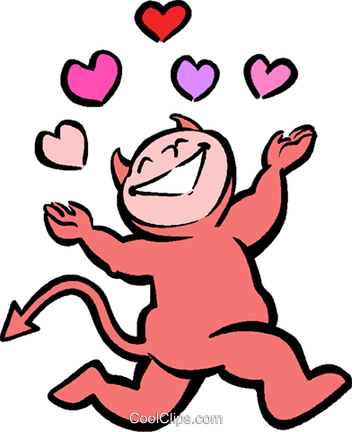 Little Devil With Hearts Royalty Free Vector Clip Art - Little Devil With Hearts Royalty Free Vector Clip Art (392x480)