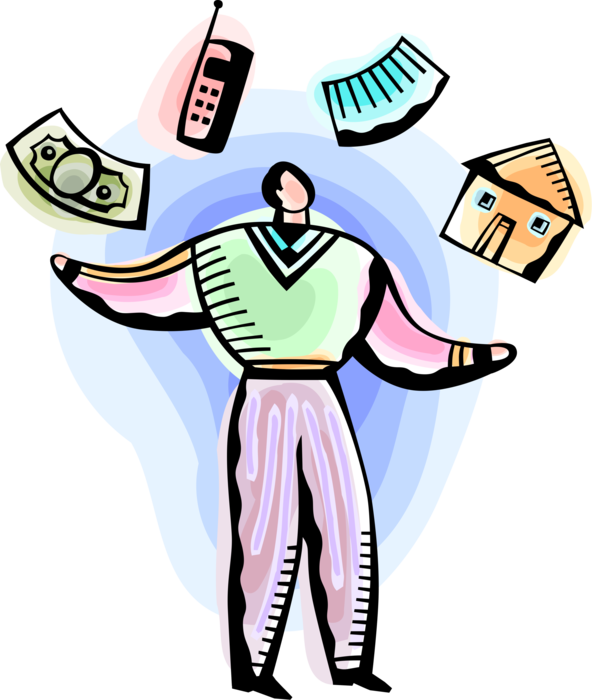 Vector Illustration Of Multitasking Businessman Juggles - Vector Illustration Of Multitasking Businessman Juggles (592x700)