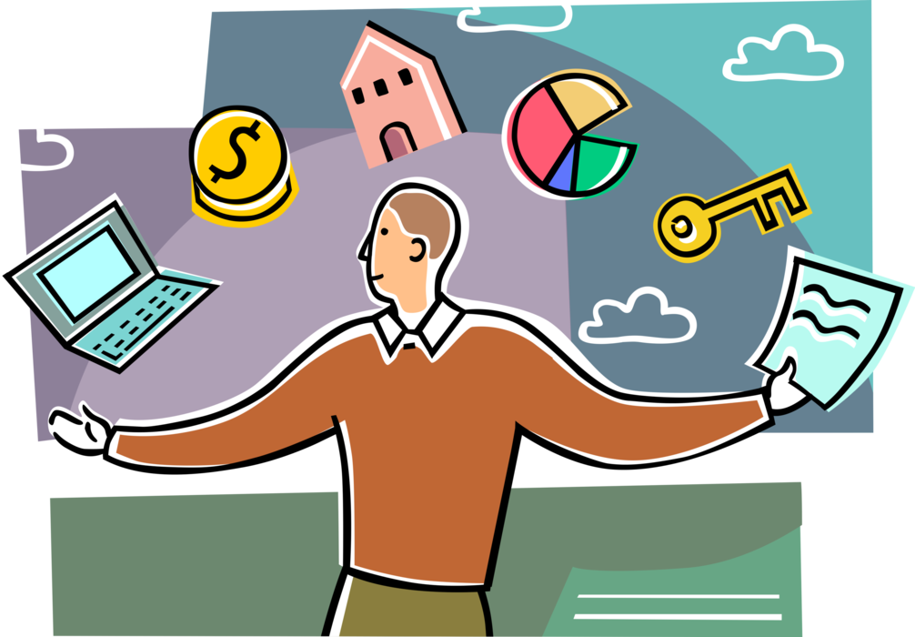 Vector Illustration Of Businessman Juggles And Multitasks - Vector Illustration Of Businessman Juggles And Multitasks (1006x700)