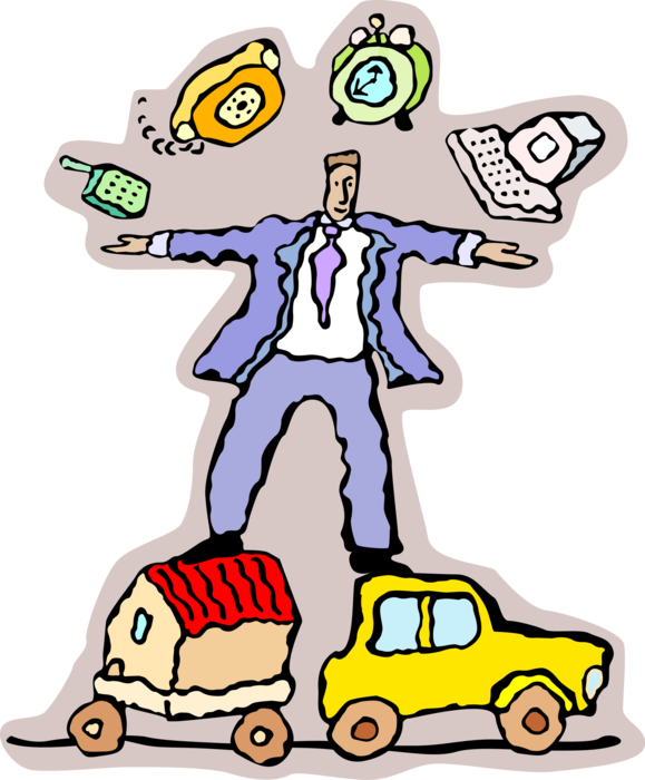 Vector Illustration Of Businessman Juggling Pressures - Vector Illustration Of Businessman Juggling Pressures (579x700)