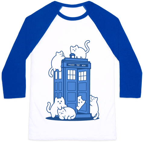 Catipose And The Tardis Baseball Tee - Catipose And The Tardis Baseball Tee (484x484)