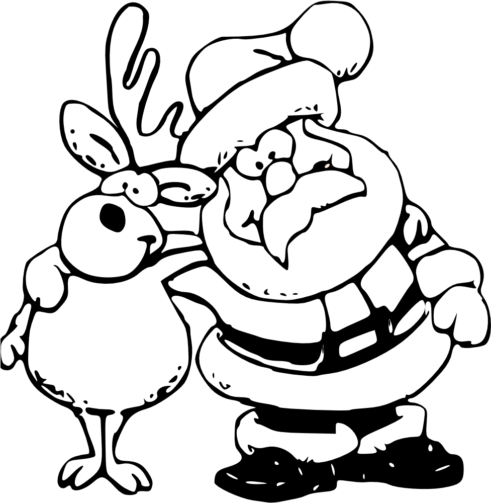 Reindeer Clipart Black And White Santa And Reindeer - Reindeer Clipart Black And White Santa And Reindeer (977x1000)