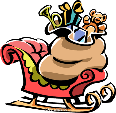 Santa's Sleigh With Sack Of Toys Royalty Free Vector - Santa's Sleigh With Sack Of Toys Royalty Free Vector (480x465)