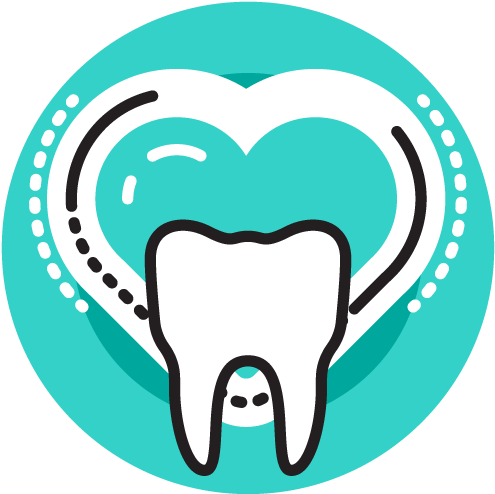 A Tooth In Front Of A Heart And A Green/blue Background - A Tooth In Front Of A Heart And A Green/blue Background (500x500)