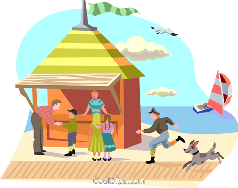 Day At The Beach Royalty Free Vector Clip Art Illustration - Day At The Beach Royalty Free Vector Clip Art Illustration (480x379)