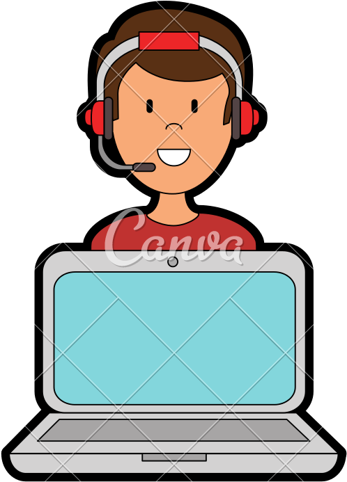 Laptop With Call Center Man Agent - Laptop With Call Center Man Agent (800x800)