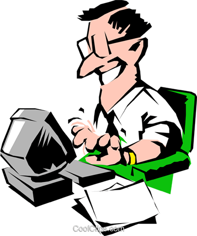 Cartoon Man At Computer Royalty Free Vector - Cartoon Man At Computer Royalty Free Vector (401x480)