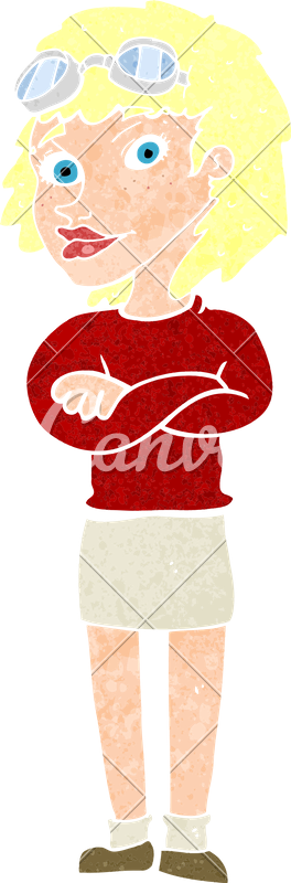 Cartoon Woman With Crossed Arms And Safety Goggles - Cartoon Woman With Crossed Arms And Safety Goggles (264x800)