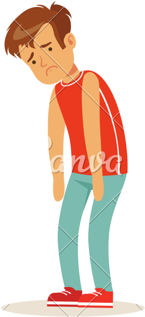 Frustrated Sad Boy Character Standing Hunched Vector - Frustrated Sad Boy Character Standing Hunched Vector (800x800)