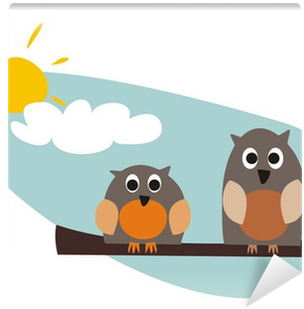 Funny Owls Sitting On Branch On A Sunny Day Vector - Funny Owls Sitting On Branch On A Sunny Day Vector (400x400)