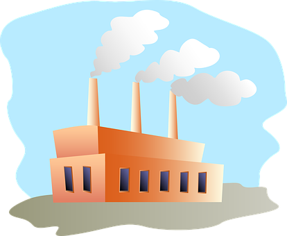 Factory Building Smoke Industry Chimney Po - Clip Art Factory Png (414x340)