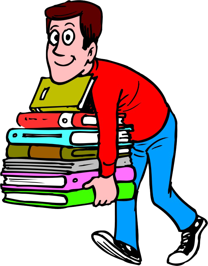 Image Result For Cartoon Of Male Librarian Carrying - Heavy Book Png (710x905)