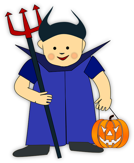 Pumpkin Costume, Halloween, Devil, Trident, Evil, Boy, - Halloween Related Vocabulary Showing Mat Word (592x720)
