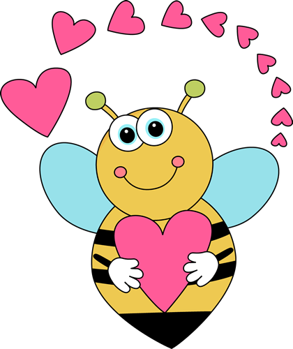 Cartoon Valentine's Day Bee And Hearts Clip Art - Valentine's Day Cartoon Heart (420x500)