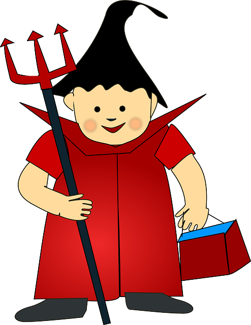 Children Devil, Trident, Costume, Boy, Cheerful, Children - Halloween Costume Clipart Png (494x640)