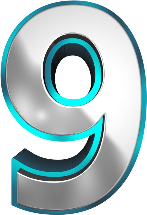 Metallic And Blue Number Nine Png Clipart Image - Number Nine Png (593x806)
