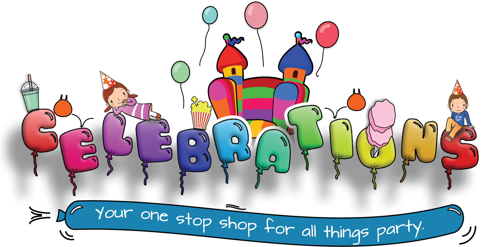 Home Celebrations Party Hire And Bouncy Castles - Celebrations Logo (1716x895)