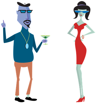 Clipart, Cartoon, Characters, Human, Lady, Gent, Happy - Classic Car (640x433)