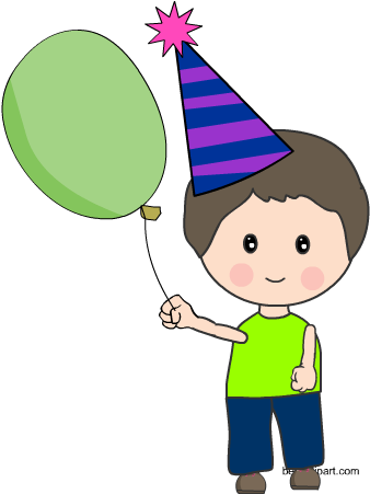 Cute Birthday Boy Holding A Balloon Clip Art Image - Cartoon (450x450)