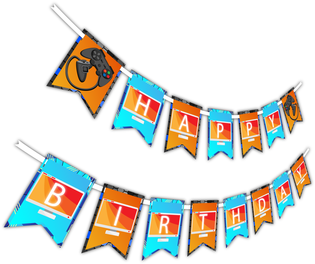 Video Gamer Game On "happy Birthday" Party Banner - Banner (1023x862)