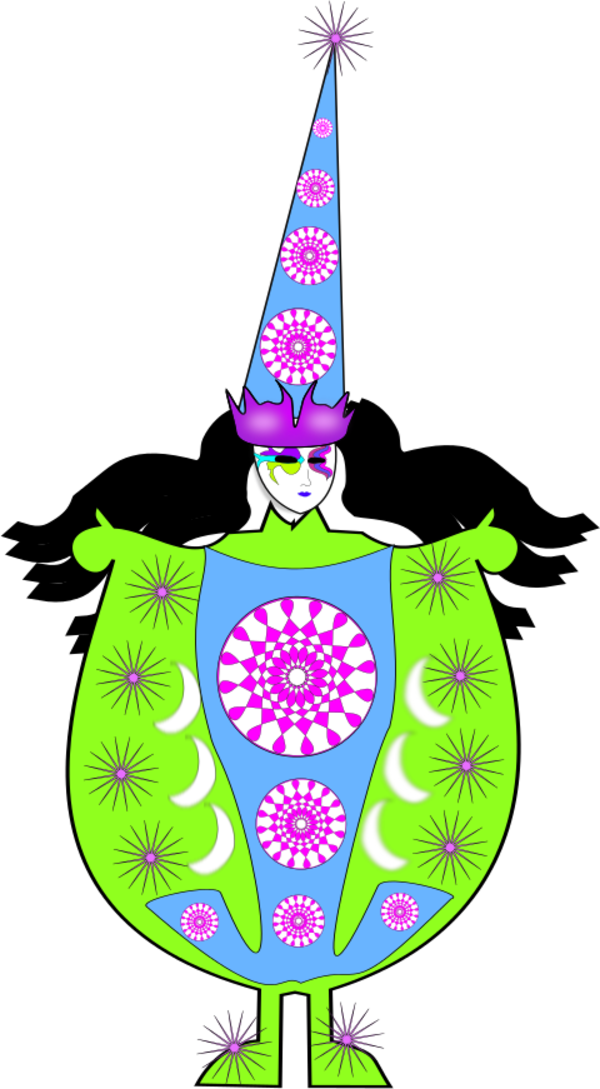 Clown Wearing Large Dress And Long Hat - Clip Art (600x1089)