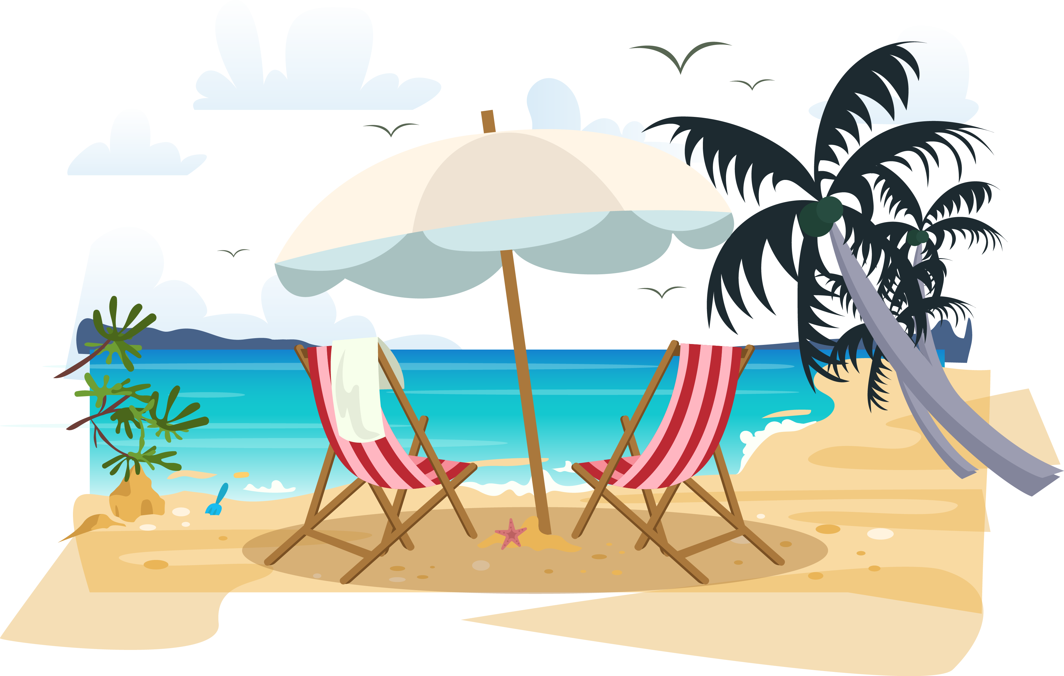 Beach Euclidean Vector Deckchair - Landscape Vector Beach (3630x2307)