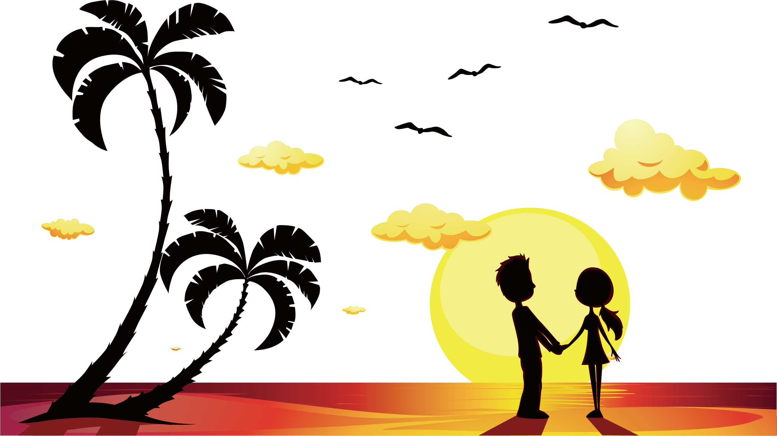 Stock Illustration Beach Royalty-free Clip Art - Chois Custom Films Cf6080 Sunset Romantic Couple Cartoon (2629x1478)