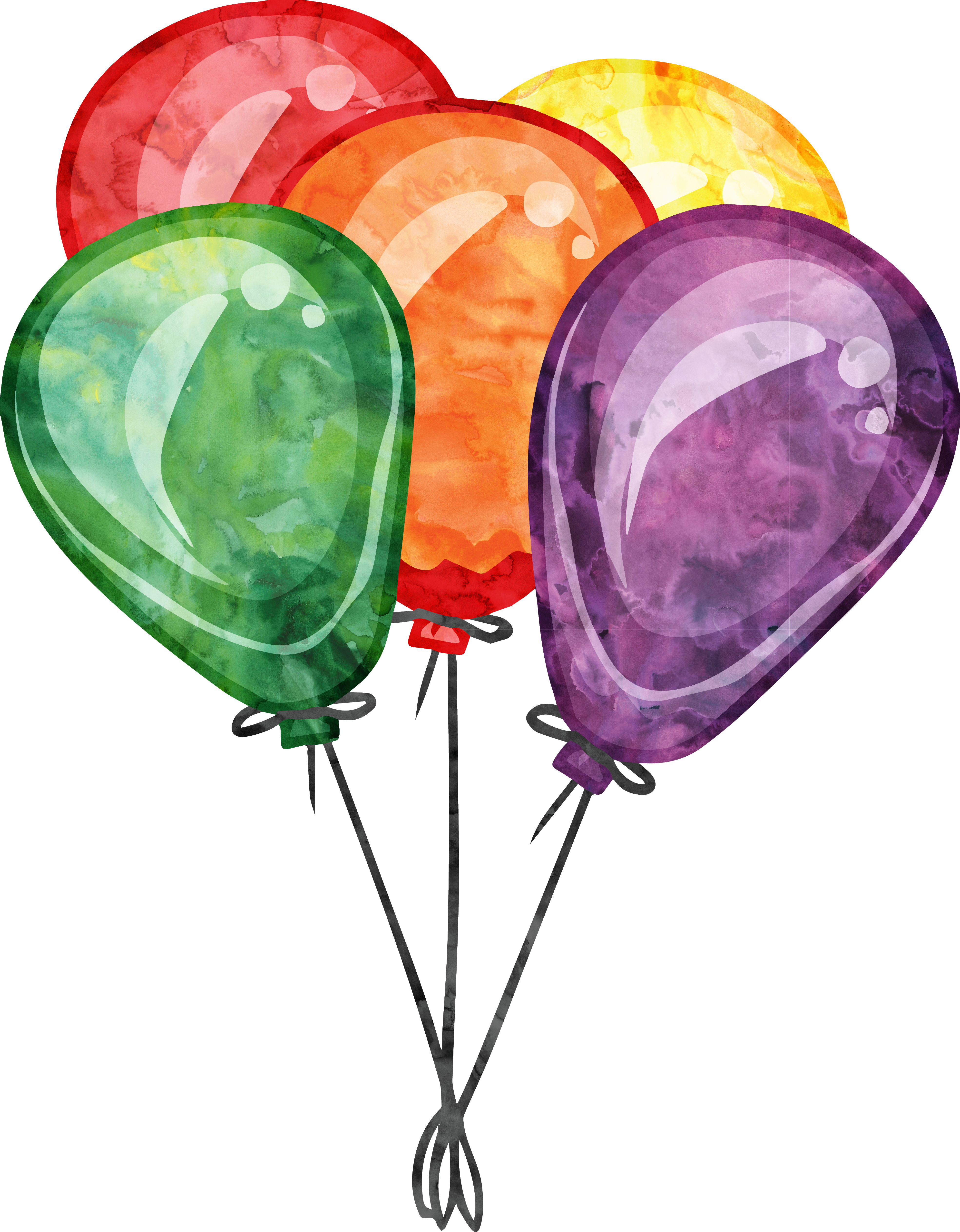 Birthday Balloon Party Clip Art - Birthday Balloon Watercolor Png (3938x5051)