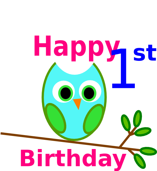 Blue Green Owl 1st Birthday Clip Art - Icet Hall Ticket 2017 (600x575)