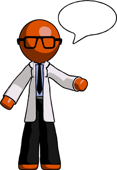 Orange Doctor Scientist Man With Word Bubble - Illustration (379x550)