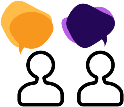 Icons Of Two People With Orange And Purple Speech Bubbles - Talking To Others Icon (450x450)