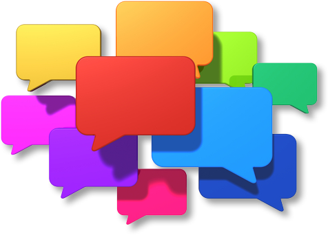 Click The Icon Below To Start Chatting With Us On Skype - Coloured Speech Bubbles Png (476x342)